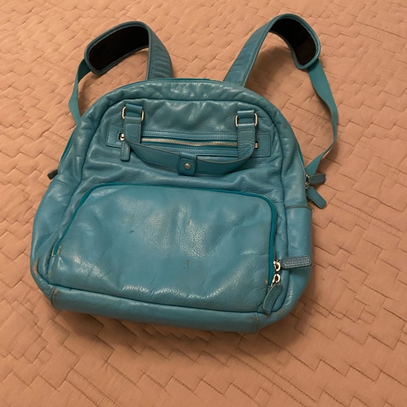 Levenger Handbags - RARE Levenger Leather Turquoise Backpack!!